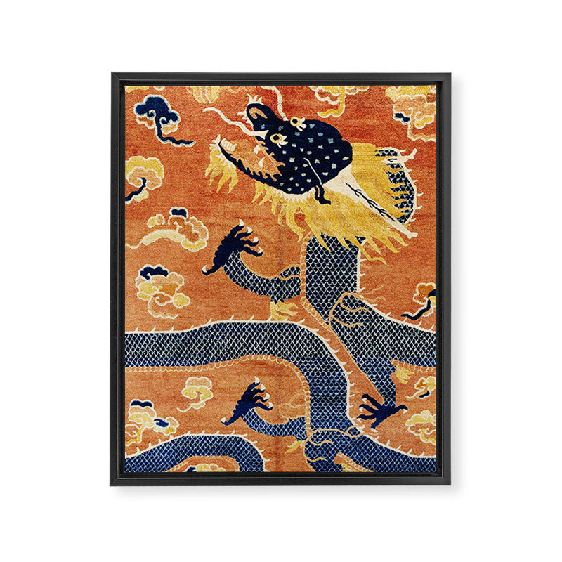 Ningxia Blue Dragon Chinese Pillar Antique Rug Print Framed Canvas Print Gallery Image 3