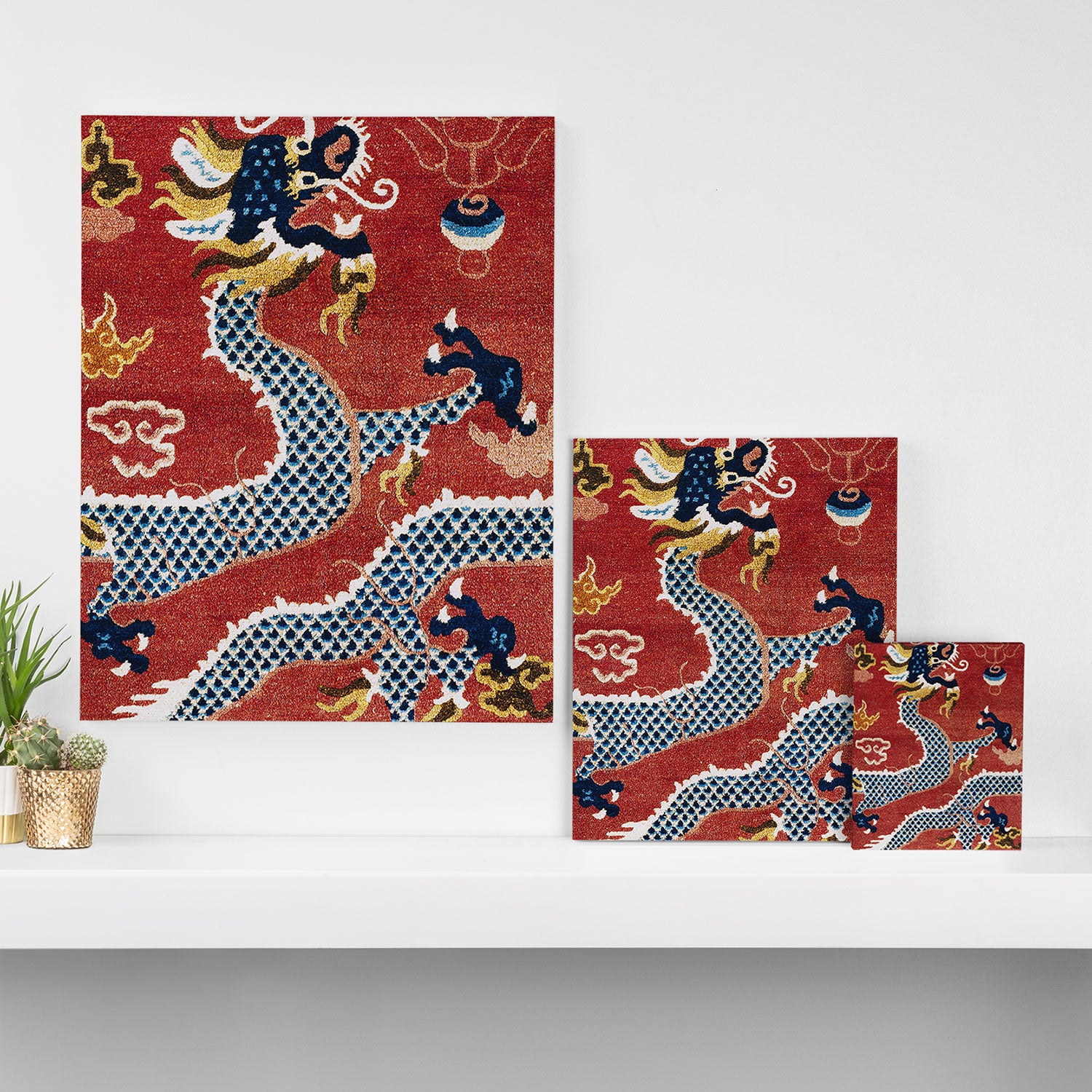 Ningxia Blue Dragon Red Background Rug Print Canvas Print Gallery Image 3