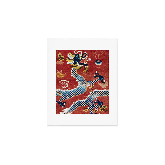 Ningxia Blue Dragon Red Background Rug Print Art Print Gallery Image 1