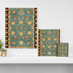 Oushak  Antique Gold Teal Turkish Rug Print Canvas Print Gallery Image 3
