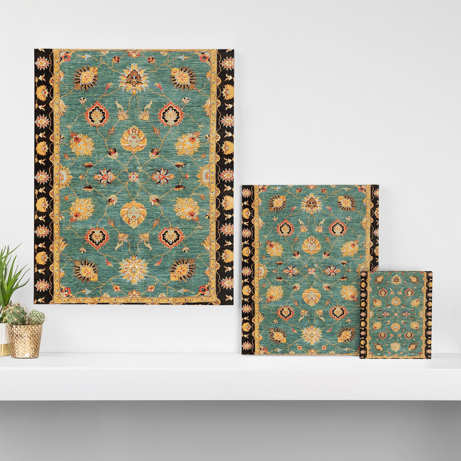 Oushak  Antique Gold Teal Turkish Rug Print Canvas Print Gallery Image 3