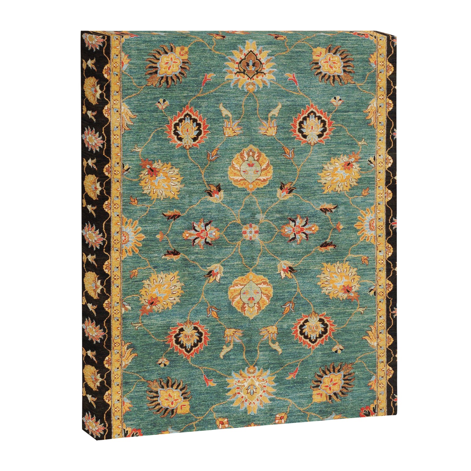 Oushak  Antique Gold Teal Turkish Rug Print Canvas Print Gallery Image 3