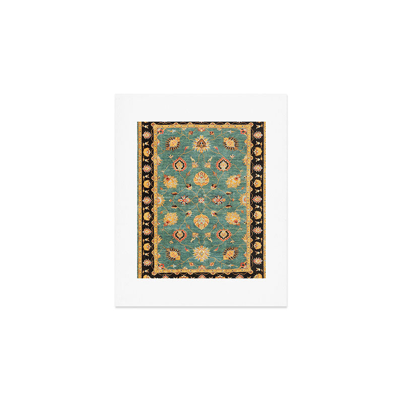 Oushak  Antique Gold Teal Turkish Rug Print Art Print Gallery Image 1