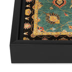 Oushak  Antique Gold Teal Turkish Rug Print Framed Canvas Print Gallery Image 3