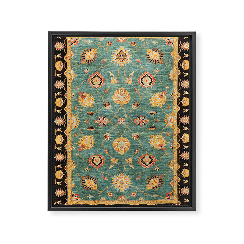 Oushak  Antique Gold Teal Turkish Rug Print Framed Canvas Print Gallery Image 3