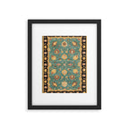 Oushak  Antique Gold Teal Turkish Rug Print Framed Art Print Gallery Image 4