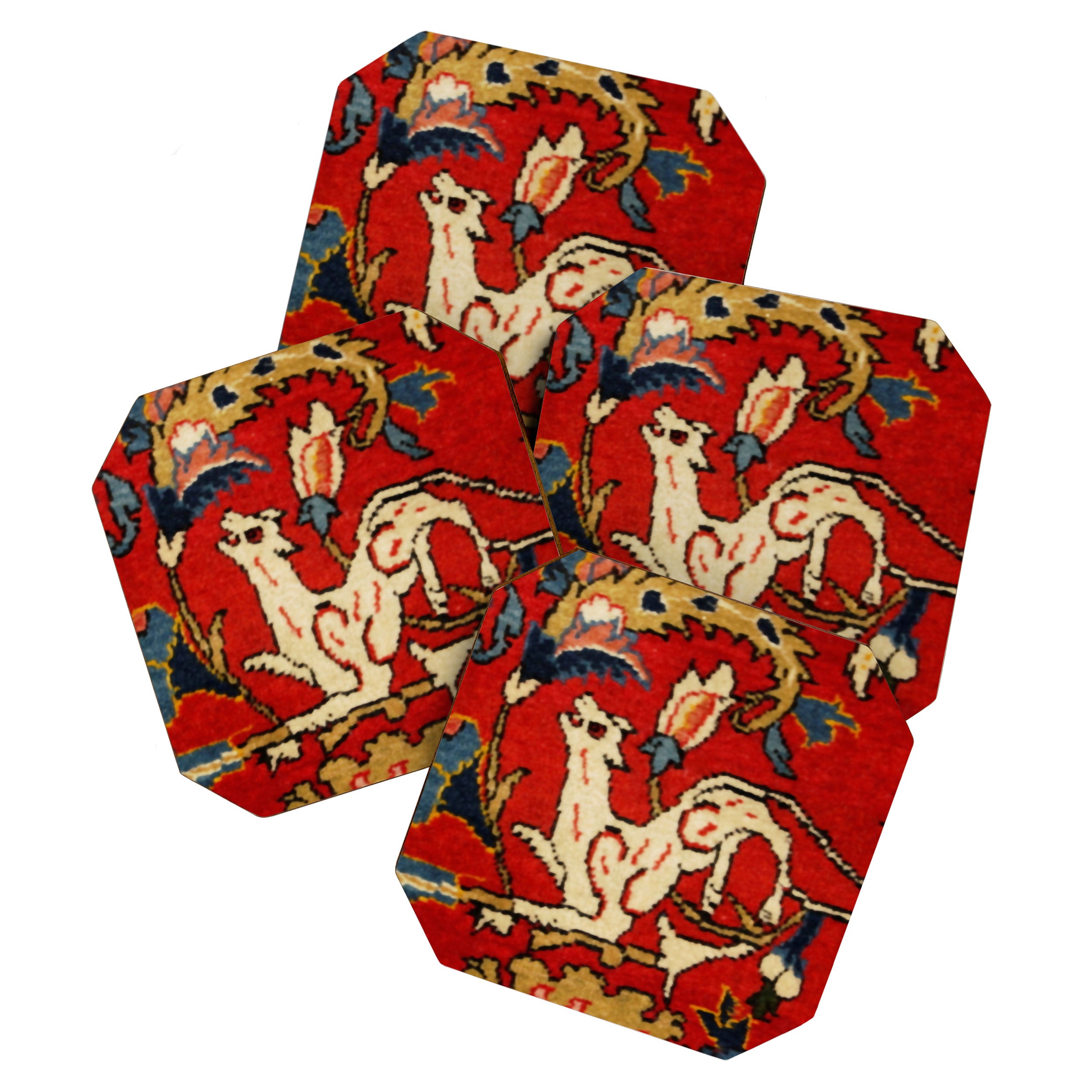 Persian Floral Animal Rug Print Coaster Gallery Image 1