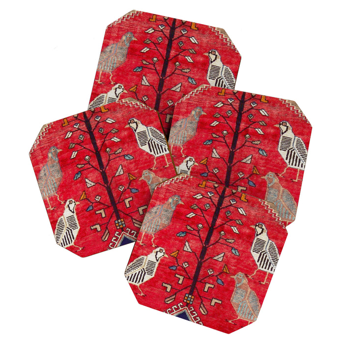 Persian Floral Rug With Several Birds Probably Quail Coaster Gallery Image 1