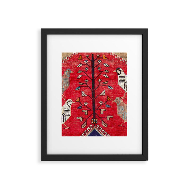 Persian Floral Rug With Several Birds Probably Quail Framed Art Print Gallery Image 5