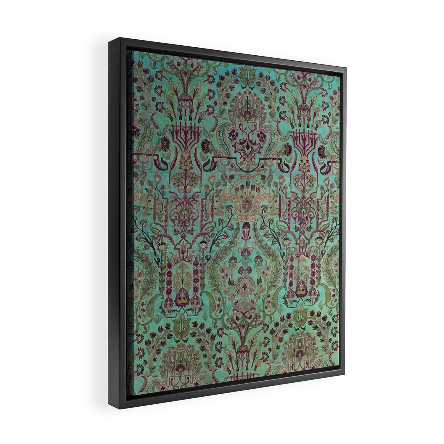Persian Kirman Rug Floral Pattern Cute Abstract Flowers Framed Canvas Print Gallery Image 2