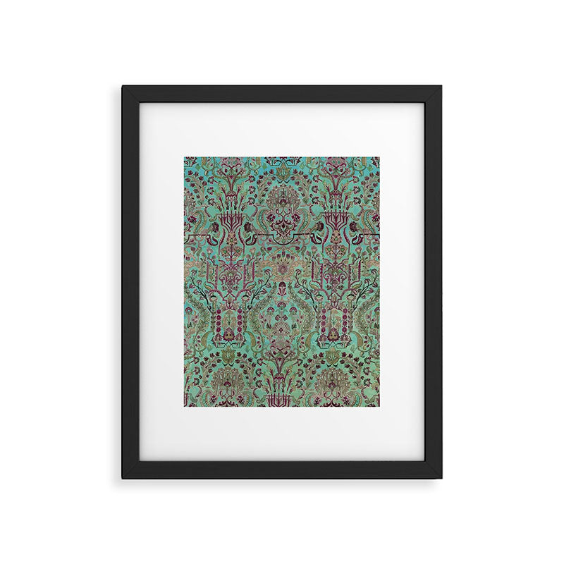 Persian Kirman Rug Floral Pattern Cute Abstract Flowers Framed Art Print Gallery Image 4