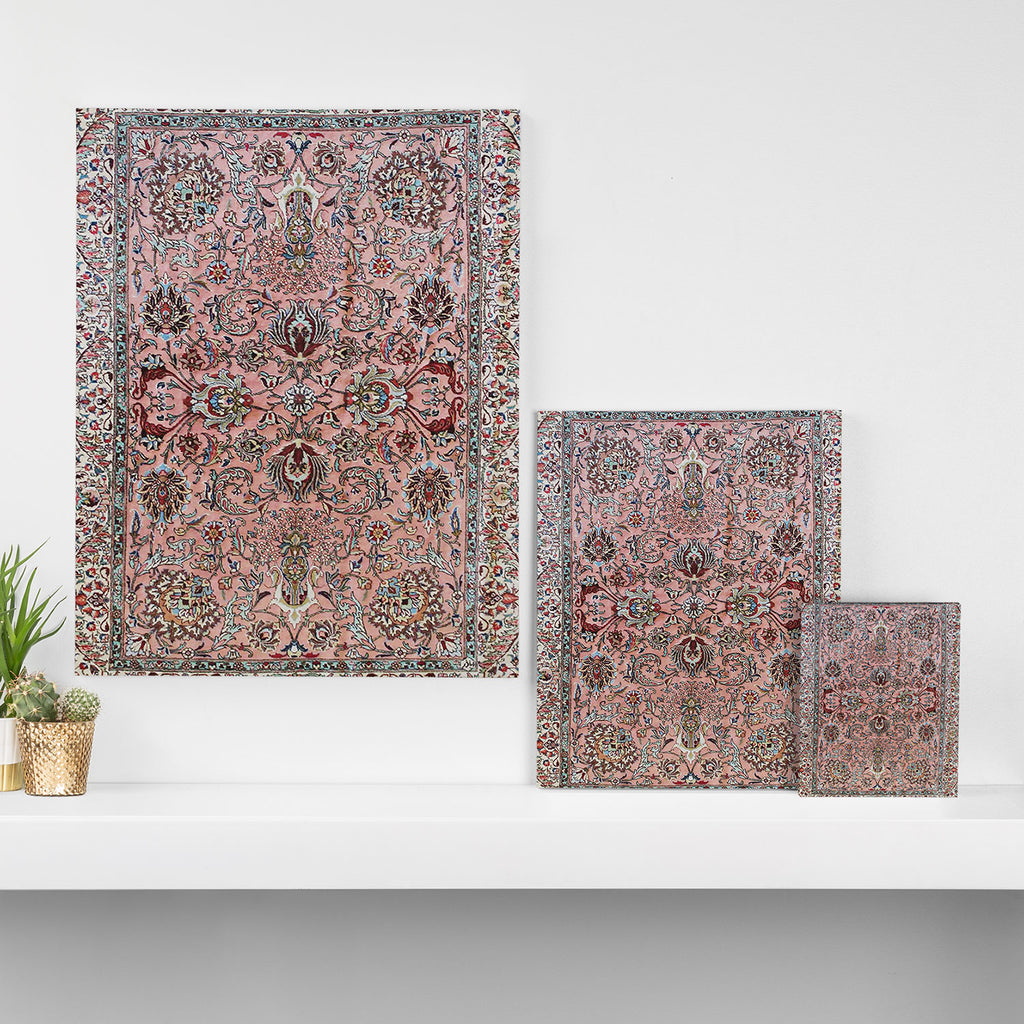 Pink Blue Burgundy Antique Tabriz Rug Print Canvas Print Gallery Image 3