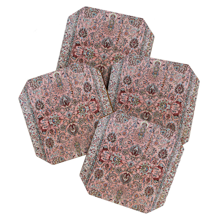 Pink Blue Burgundy Antique Tabriz Rug Print Coaster Gallery Image 1