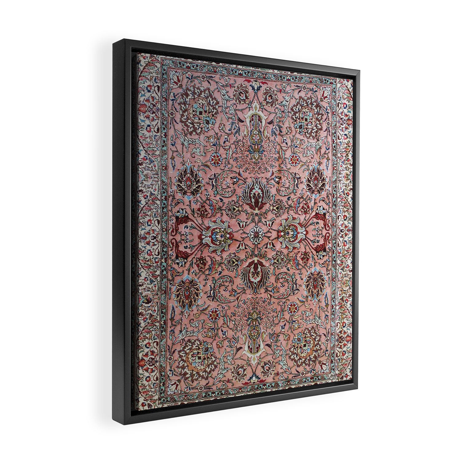Pink Blue Burgundy Antique Tabriz Rug Print Framed Canvas Print Gallery Image 2