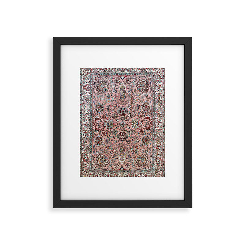Pink Blue Burgundy Antique Tabriz Rug Print Framed Art Print Gallery Image 4