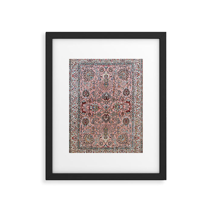 Pink Blue Burgundy Antique Tabriz Rug Print Framed Art Print Gallery Image 1