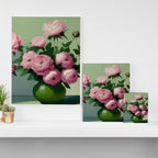Pink Peonies and Roses in a Green Vase Canvas Print Gallery Image 3