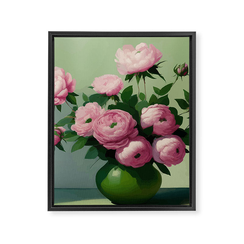 Pink Peonies and Roses in a Green Vase Framed Canvas Print Gallery Image 8