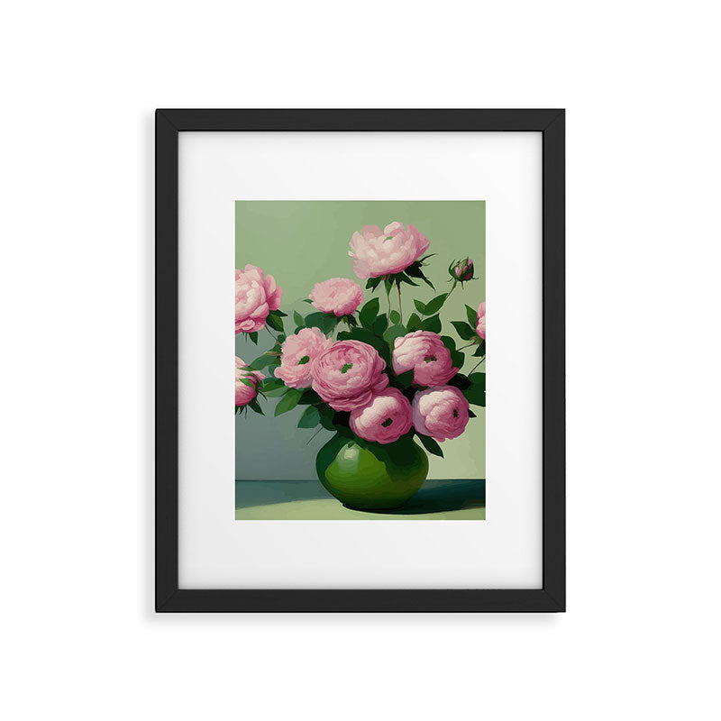 Pink Peonies and Roses in a Green Vase Framed Art Print Gallery Image 6