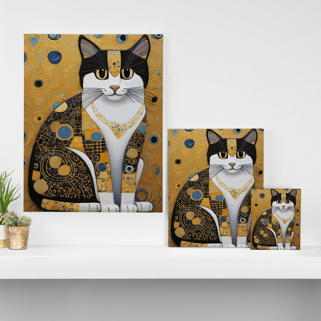 Pretty Klimt Cat with Gold Jewelry Canvas Print Gallery Image 3