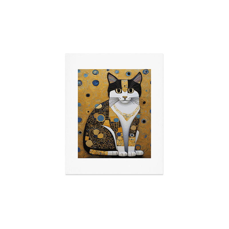 Pretty Klimt Cat with Gold Jewelry Art Print Gallery Image 1
