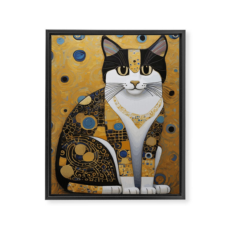 Pretty Klimt Cat with Gold Jewelry Framed Canvas Print Gallery Image 3