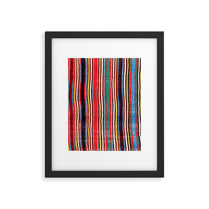 Qashqaâi Antique Fars Southwest Persian Striped Kilim Print Framed Art Print Gallery Image 1