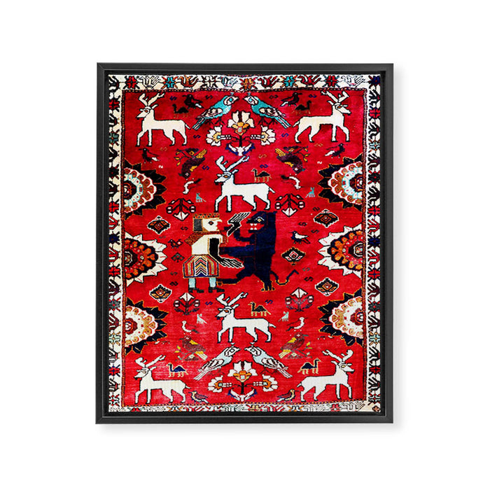 Qashqaâi Fars Southwest Persian Hunting Rug Print Framed Canvas Print Gallery Image 1