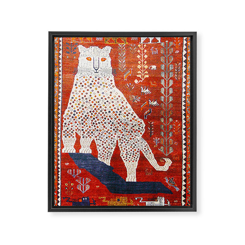 Q'ashqai Snow Leopard Persian Animal Rug Print Framed Canvas Print Gallery Image 3