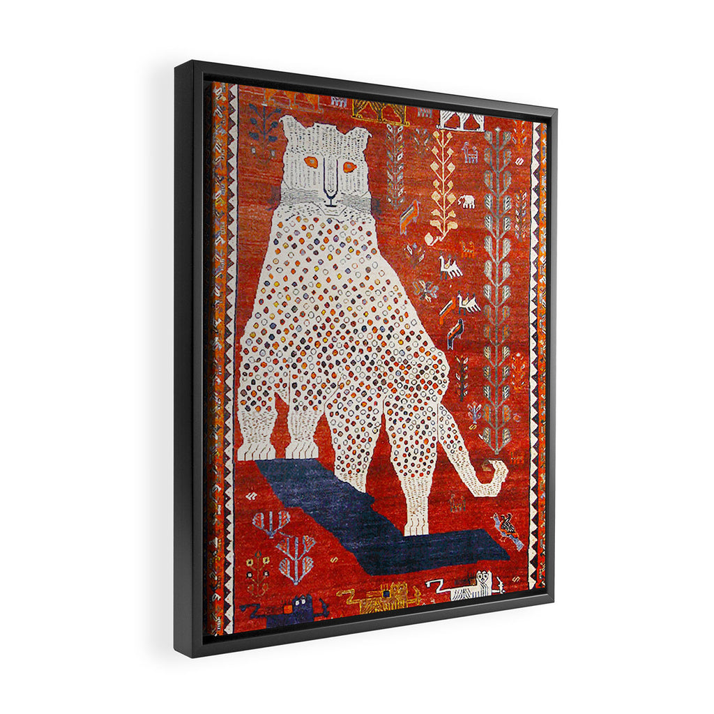 Q'ashqai Snow Leopard Persian Animal Rug Print Framed Canvas Print Gallery Image 2