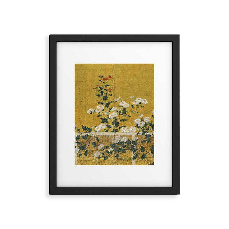 Red and White Chrysanthemums Vintage Japanese Gold Leaf Screen Framed Art Print Gallery Image 6