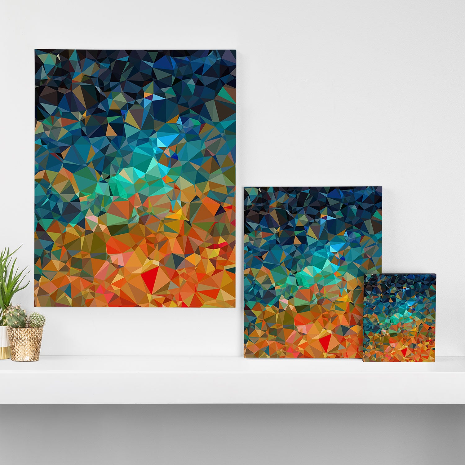 Red Blue Gold Low Poly Abstract Art Canvas Print Gallery Image 3