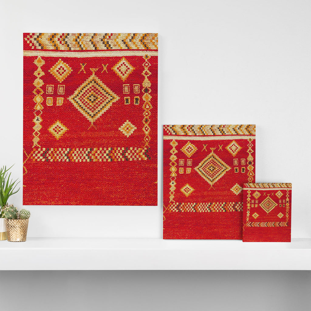 Red Gold Geometric Antique Moroccan Rug Print Canvas Print Gallery Image 3