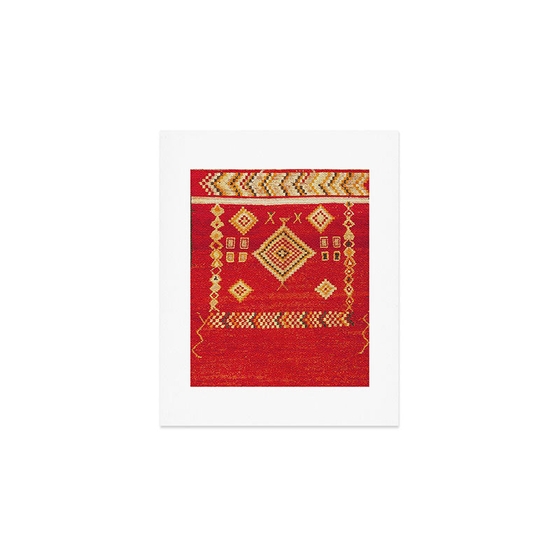 Red Gold Geometric Antique Moroccan Rug Print Art Print Gallery Image 1