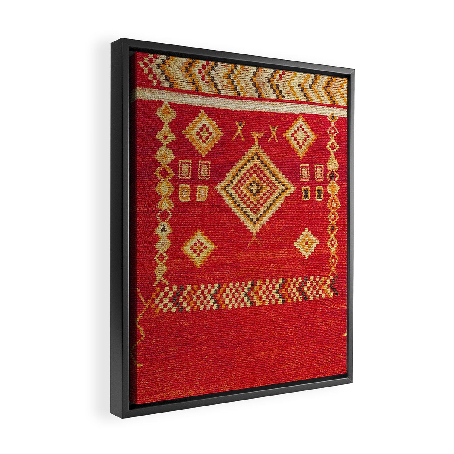 Red Gold Geometric Antique Moroccan Rug Print Framed Canvas Print Gallery Image 2