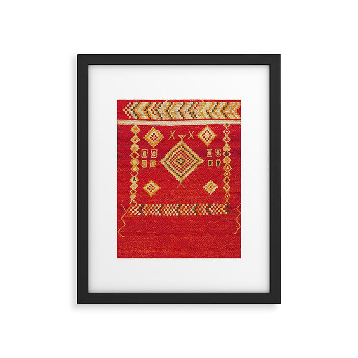 Red Gold Geometric Antique Moroccan Rug Print Framed Art Print Gallery Image 1
