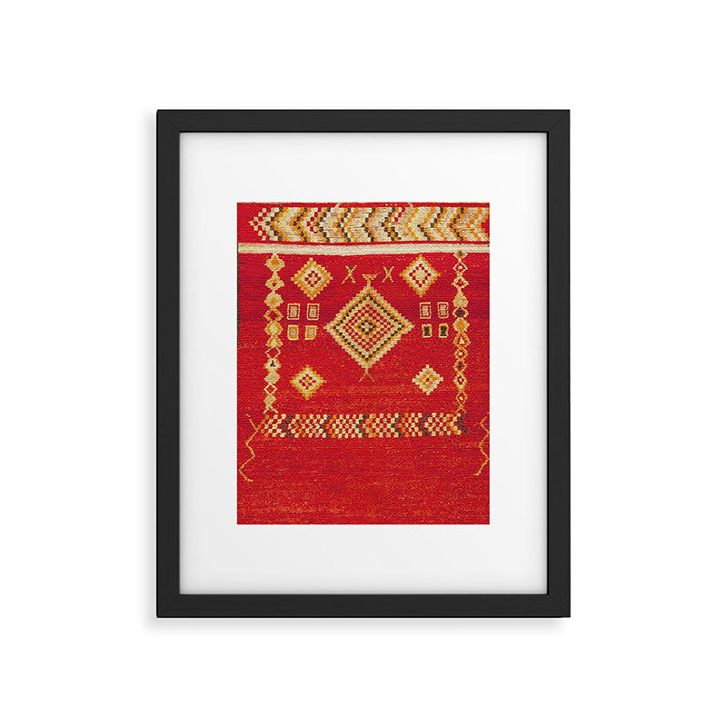 Red Gold Geometric Antique Moroccan Rug Print Framed Art Print Gallery Image 4