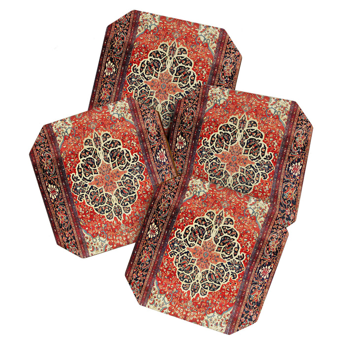  Red Gold Medallion Tabriz Rug Print Coaster Gallery Image 1