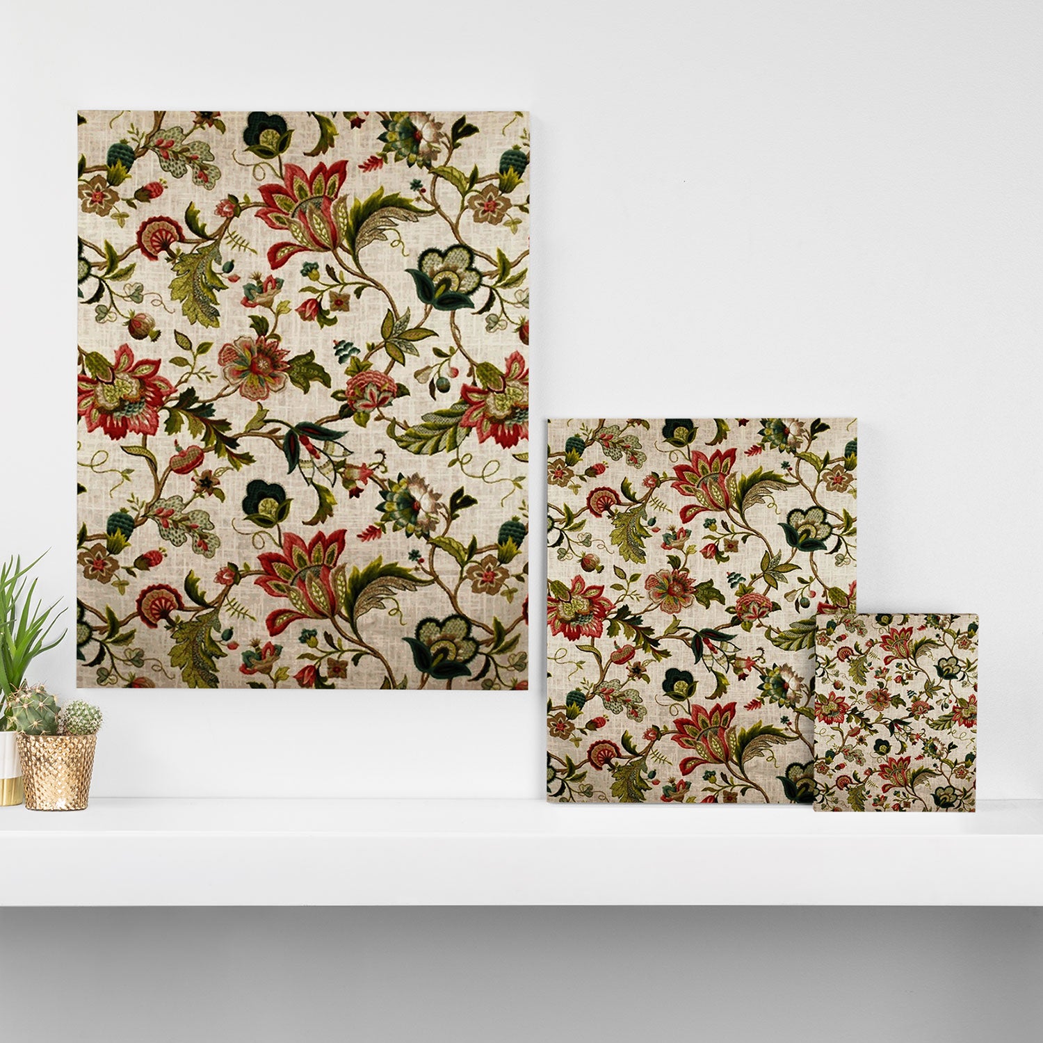 Red Green Jacobean Floral Embroidery Pattern Canvas Print Gallery Image 3