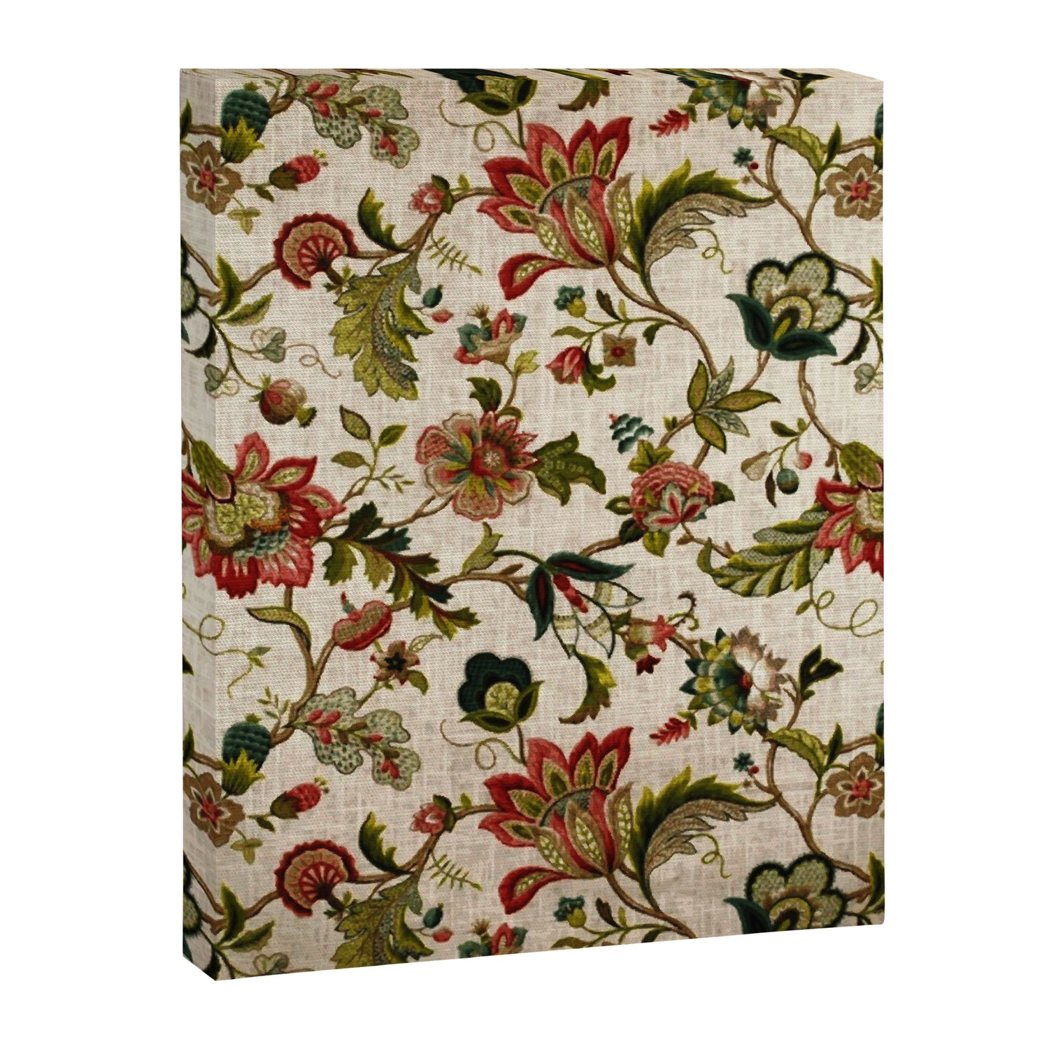 Red Green Jacobean Floral Embroidery Pattern Canvas Print Gallery Image 3