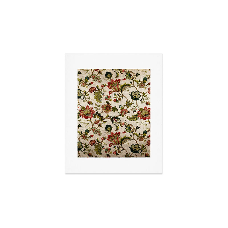 Red Green Jacobean Floral Embroidery Pattern Art Print Gallery Image 1