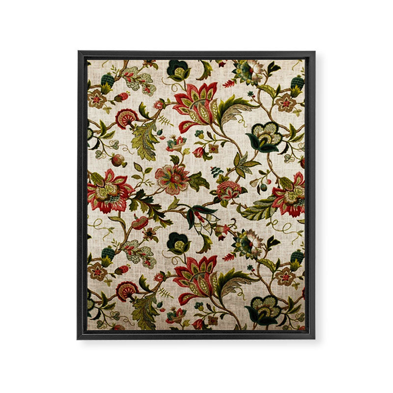 Red Green Jacobean Floral Embroidery Pattern Framed Canvas Print Gallery Image 3