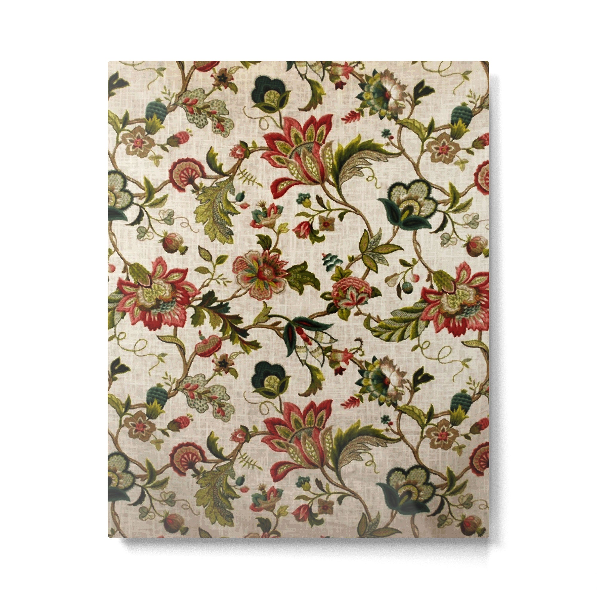 Red Green Jacobean Floral Embroidery Pattern Metal Print Gallery Image 6