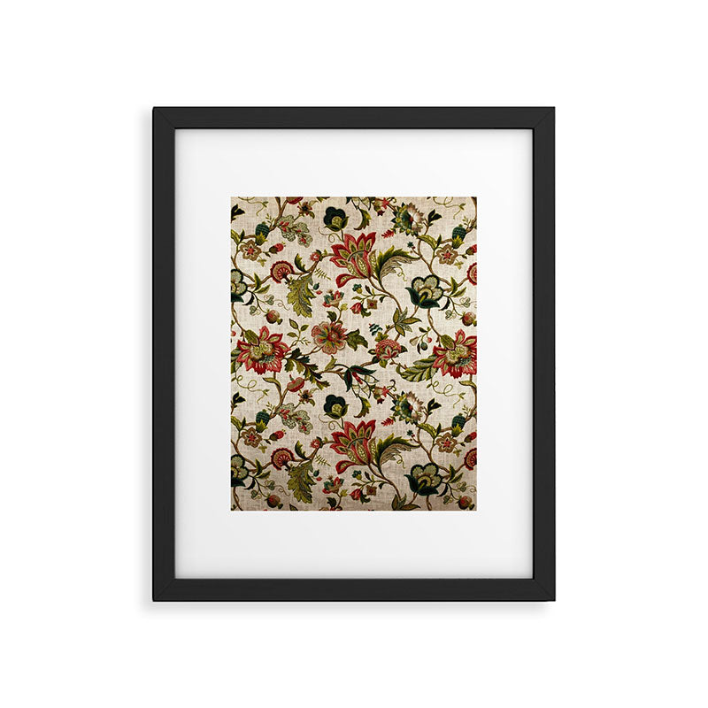 Red Green Jacobean Floral Embroidery Pattern Framed Art Print Gallery Image 6