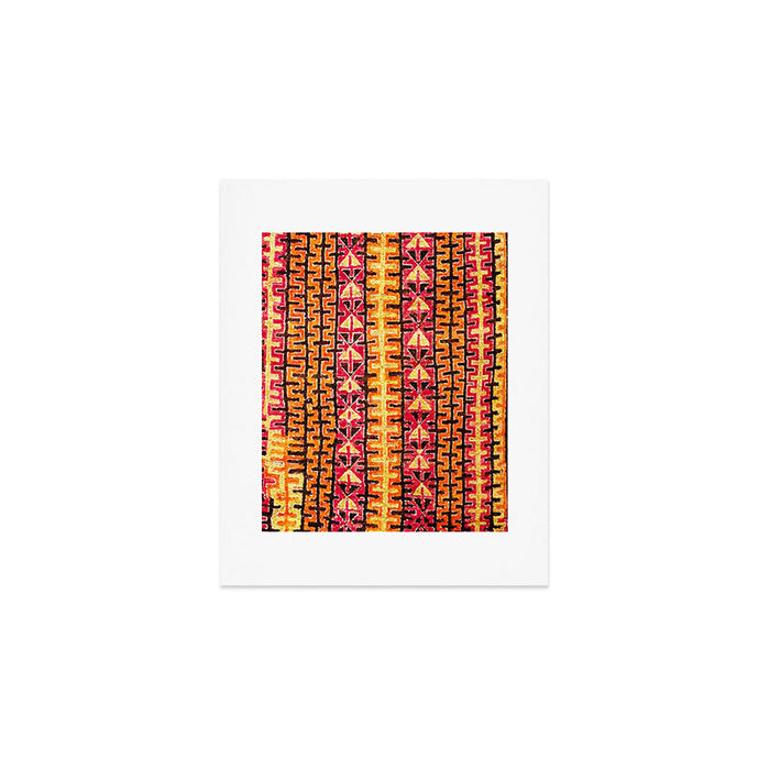 Red Orange Striped Geometric Abstract Antique Moroccan Rug Print Art Print Gallery Image 1