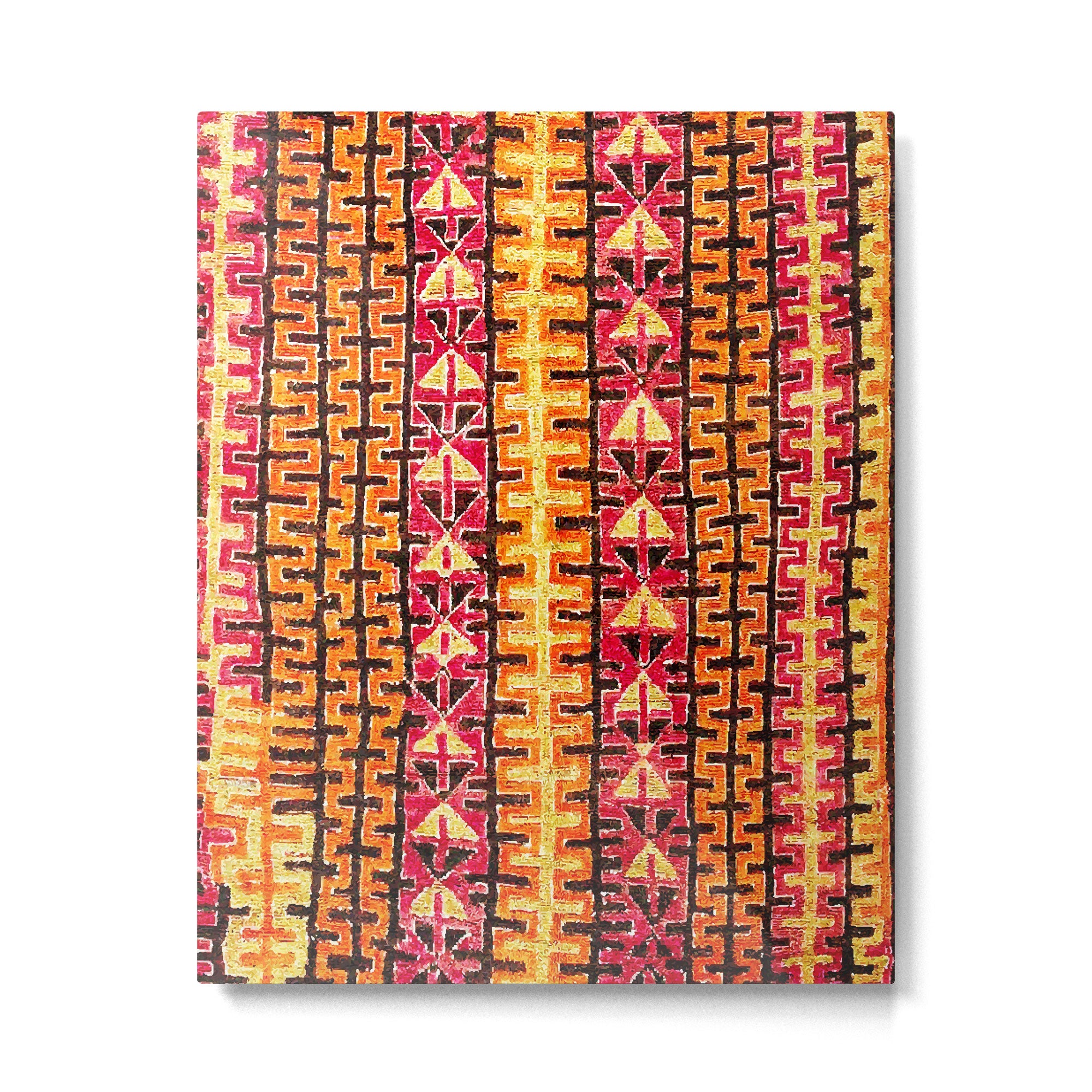 Red Orange Striped Geometric Abstract Antique Moroccan Rug Print Metal Print Gallery Image 4