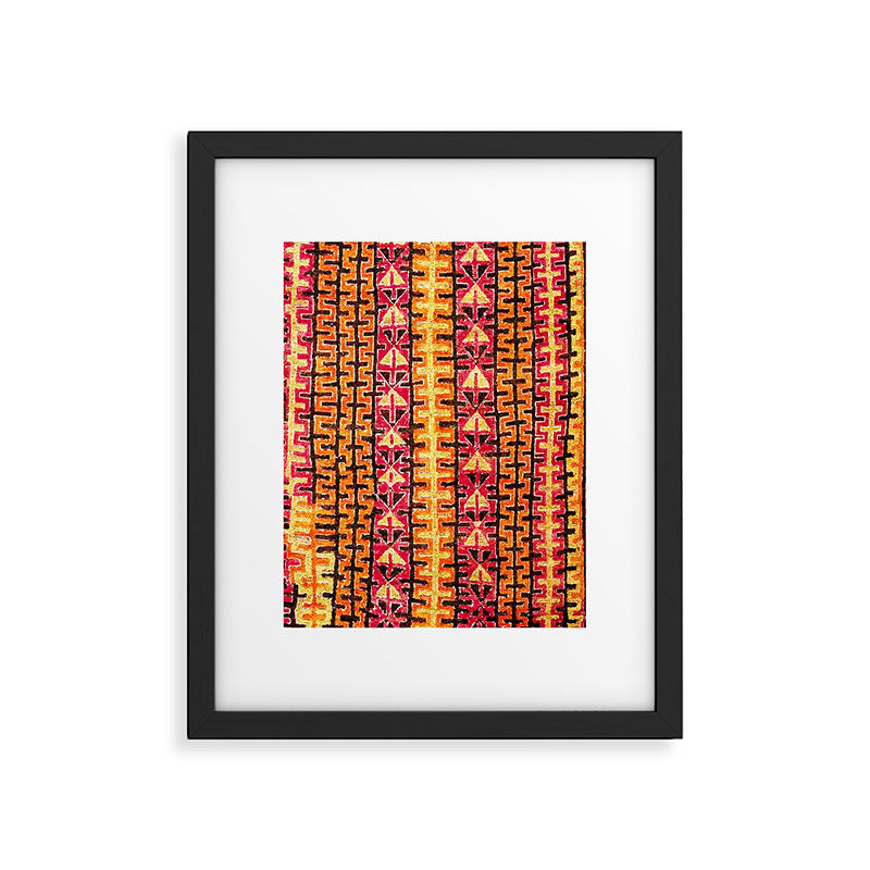 Red Orange Striped Geometric Abstract Antique Moroccan Rug Print Framed Art Print Gallery Image 5