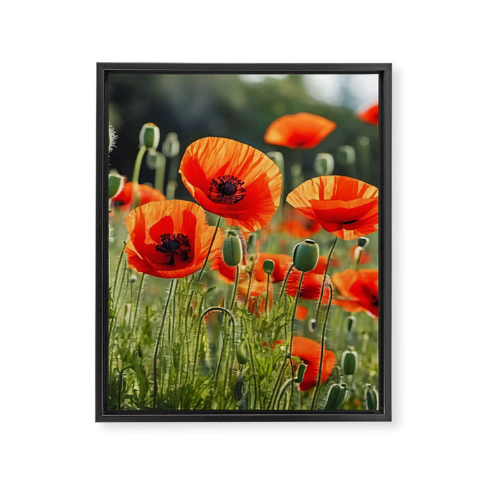 Red Poppy Garden Floral Landscape Framed Canvas Print Gallery Image 1