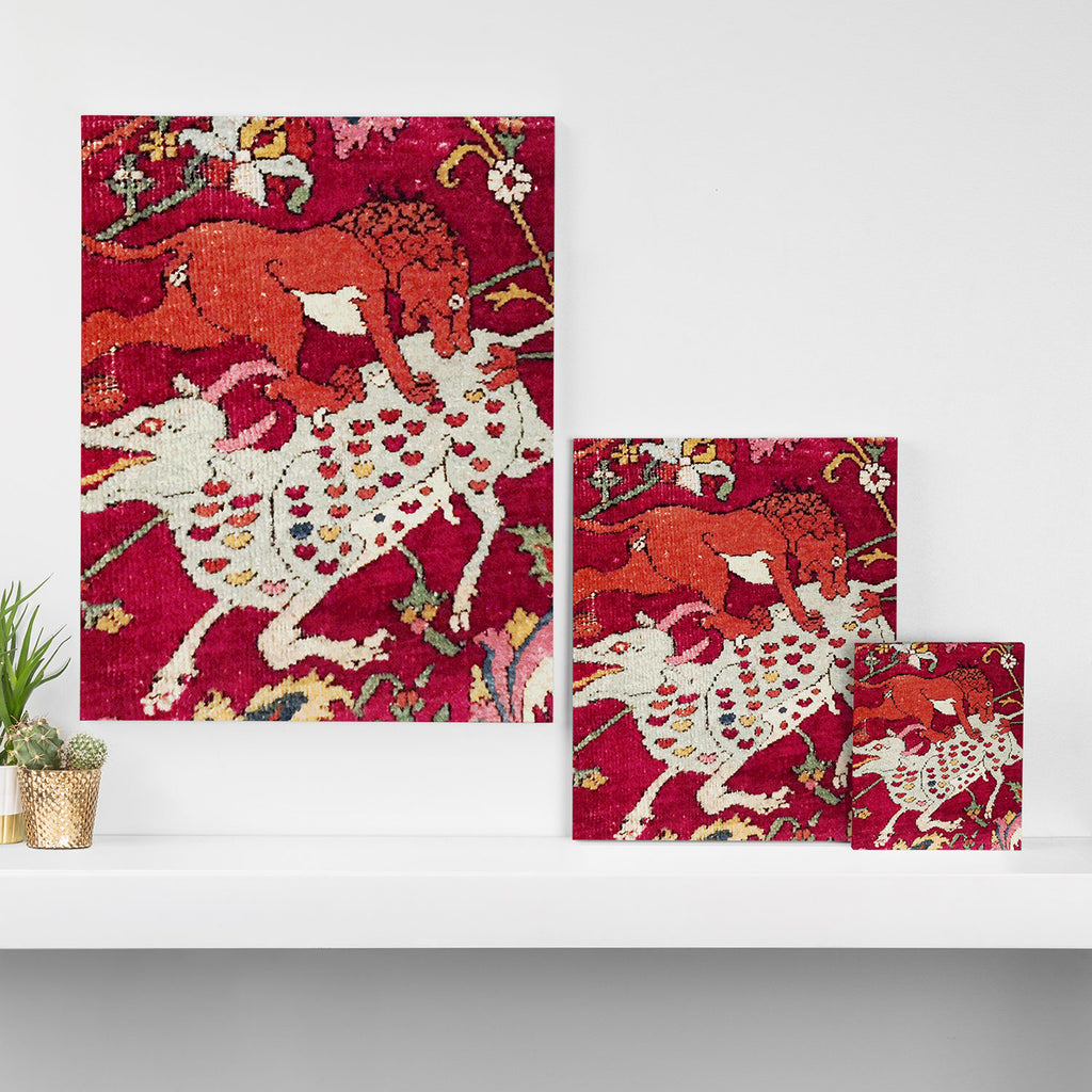 Safavid Antique Hunting Rug Animal Print Canvas Print Gallery Image 3
