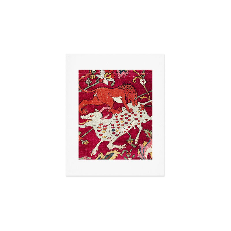 Safavid Antique Hunting Rug Animal Print Art Print Gallery Image 1